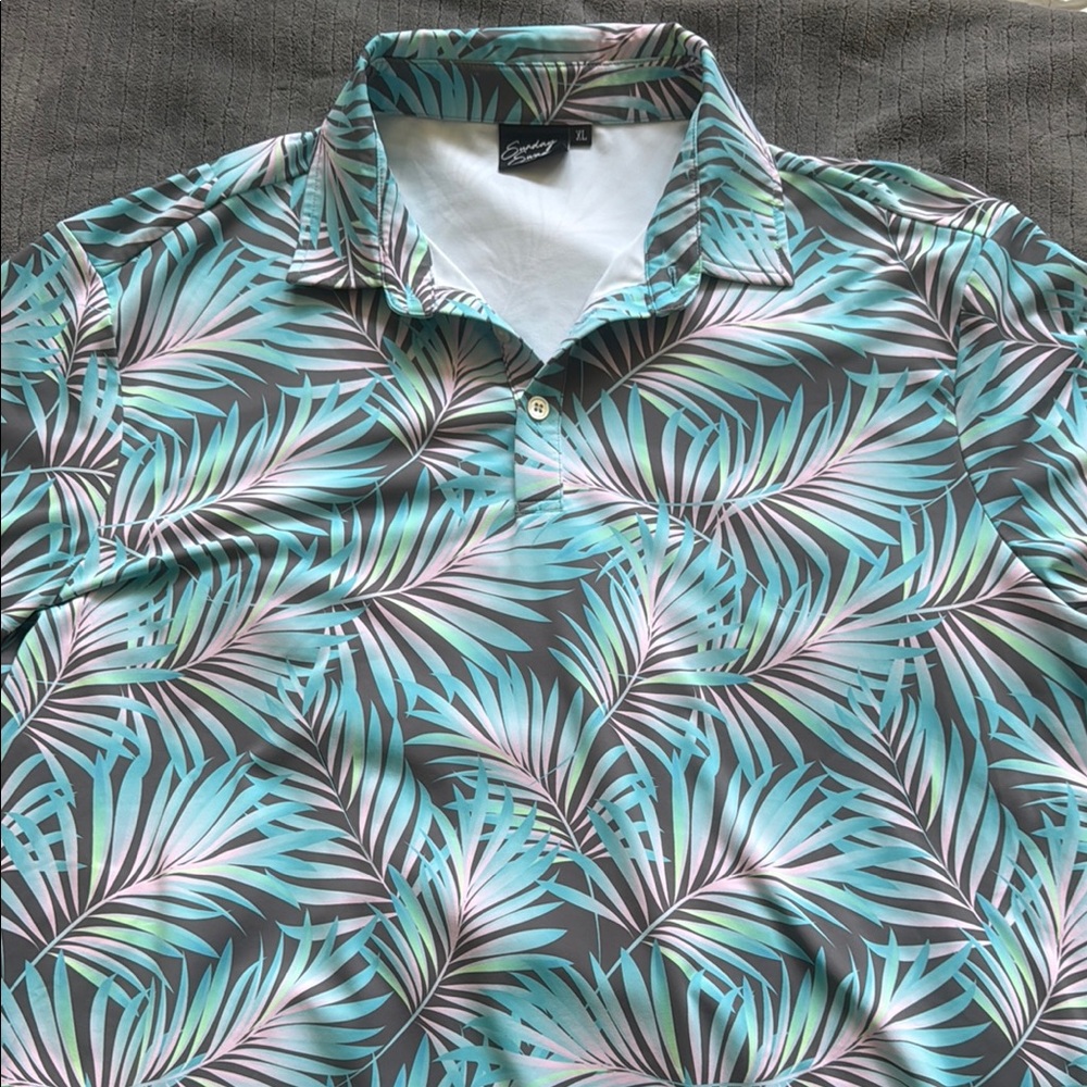 Stylish Men's Leaf Print Polo - Gray and Green